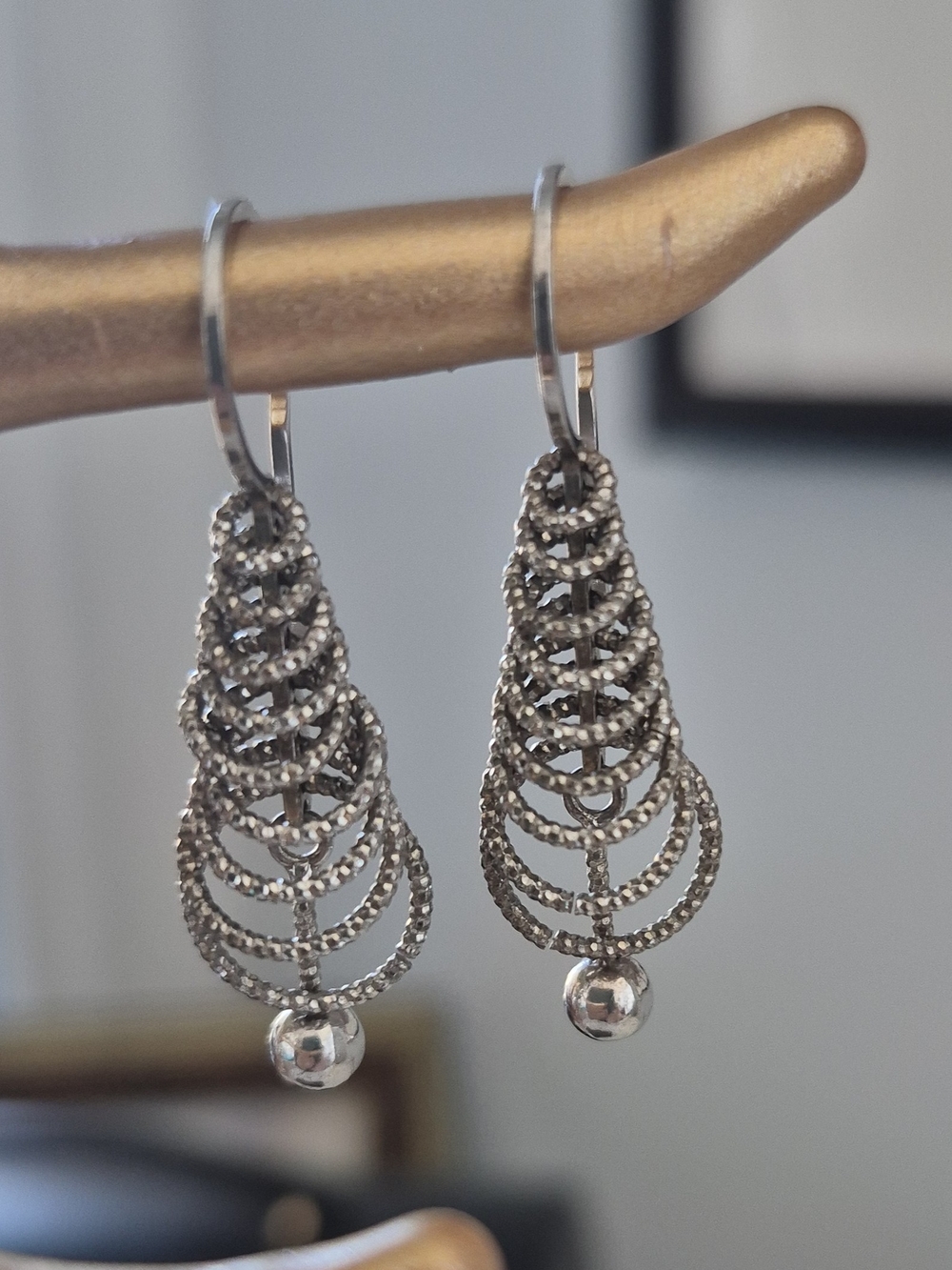 Elegant Silver Drop Earrings - Dainty Layered Hoop Design